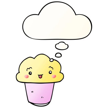 pürüzsüz degrade yüz ve düşünce balonu ile karikatür cupcake 