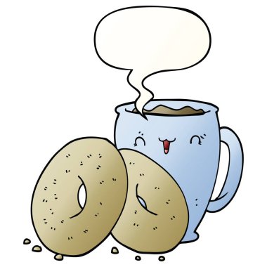 karikatür kahve ve çörekler ve konuşma balonu pürüzsüz degrade s