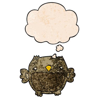 karikatür baykuş ve grunge doku desen tarzı nda düşünce balonu