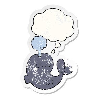 sevimli karikatür balina ve sıkıntılı bir yıpranmış sopa olarak kabarcık düşünce