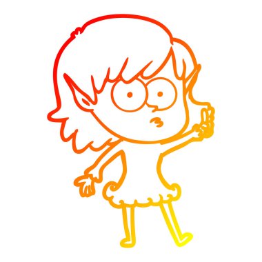 sıcak degrade çizgi çizim karikatür şok elf kız