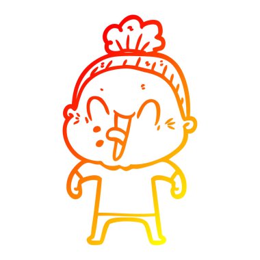 sıcak degrade çizgi çizim karikatür mutlu yaşlı kadın