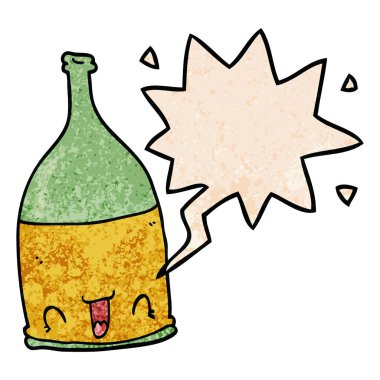 retro doku tarzıkarikatür şarap şişesi ve konuşma balonu