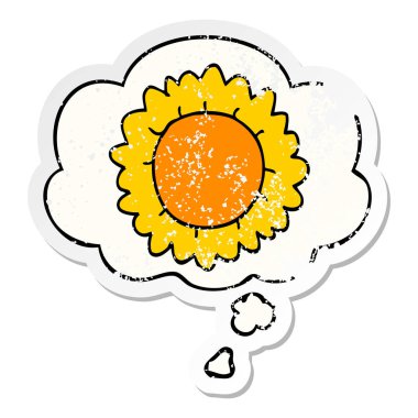 karikatür çiçek ve sıkıntılı yıpranmış etiket olarak kabarcık düşünce