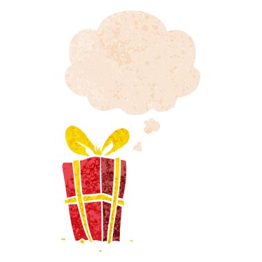 karikatür xmas retro dokulu tarzında mevcut ve düşünce balonu