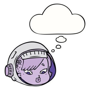 karikatür astronot yüz ve düşünce balonu