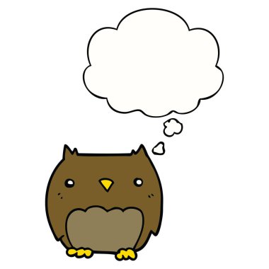 sevimli karikatür baykuş ve düşünce balonu