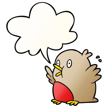 pürüzsüz degrade heyecanlı robin ve konuşma balonu üzerinde karikatür 