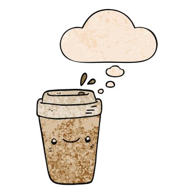 karikatür paket kahve ve grunge doku pat düşünce balonu