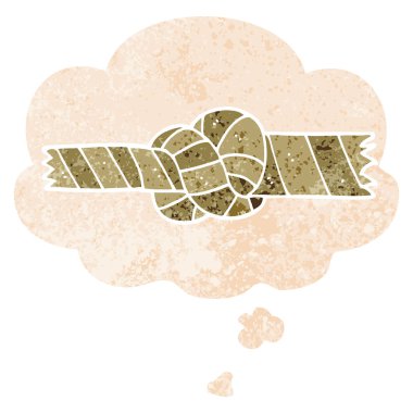 retro dokulu tarzıkarikatür düğümlü ip ve düşünce balonu