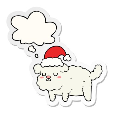 sevimli noel köpek ve baskılı bir etiket olarak kabarcık düşünce