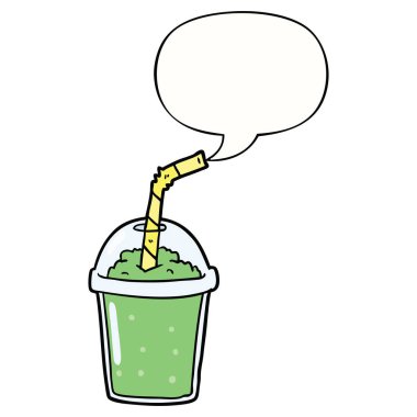 karikatür buzlu smoothie ve konuşma balonu