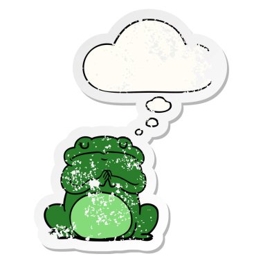 karikatür kibirli kurbağa ve sıkıntılı yıpranmış st olarak kabarcık düşünce