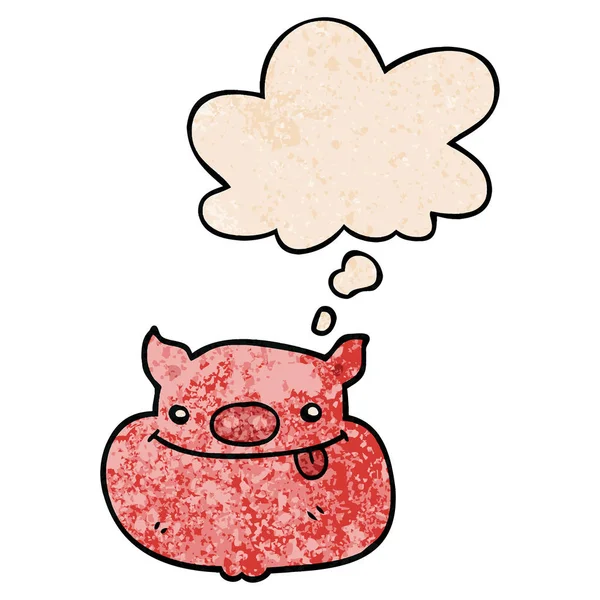 Cartoon Happy Pig ansikte och tankebubbla i grunge textur Patt — Stock vektor