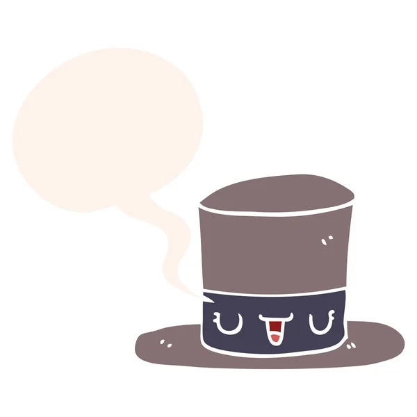 Sombrero de la tapa de dibujos animados y burbuja del habla en estilo retro — Vector de stock