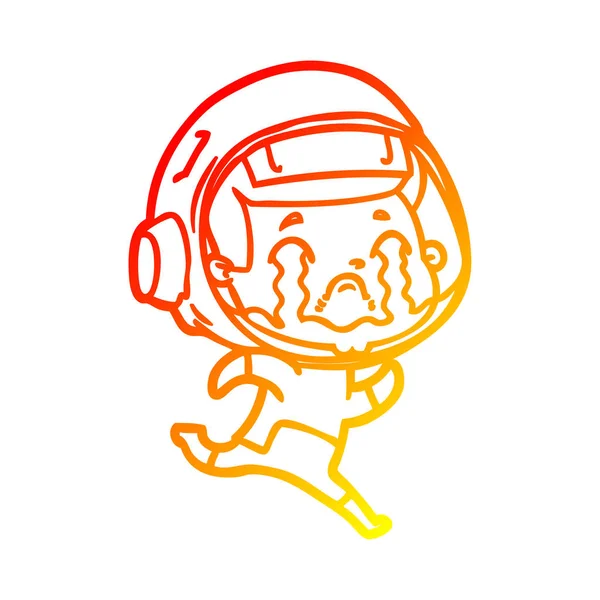 Warm gradient line drawing cartoon crying astronaut — Stock Vector