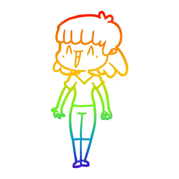 Rainbow gradient ligne dessin dessin femme dessin animé — Image vectorielle