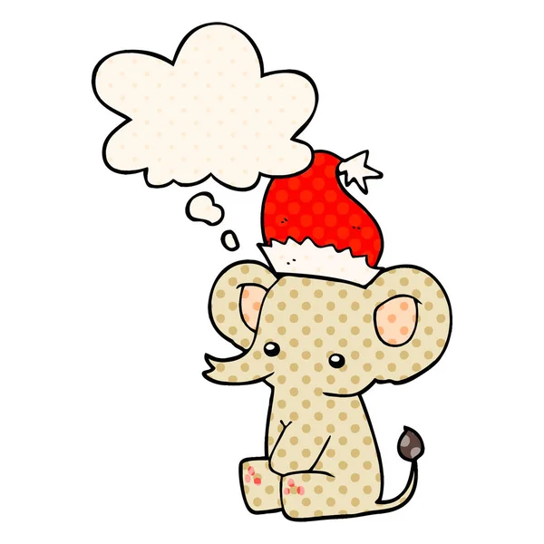 Cute christmas elephant and thought bubble in comic book style — Stock Vector