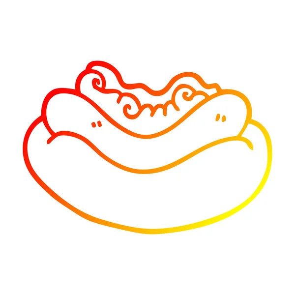Garis gradien hangat menggambar kartun hotdog dalam roti - Stok Vektor