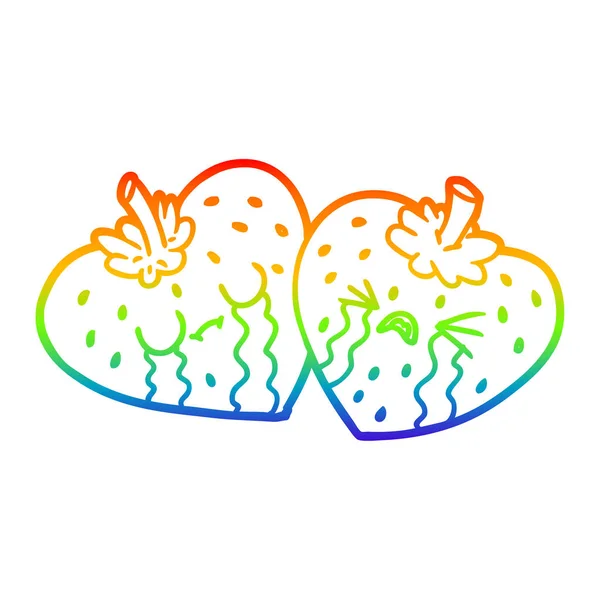 Regenbogen-Gradienten-Linie Zeichnung Karikatur Erdbeeren — Stockvektor