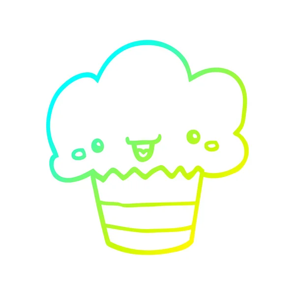 Froid gradient ligne dessin dessin animé cupcake avec visage — Image vectorielle