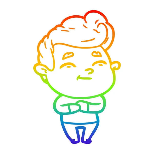 Regenboog gradiënt lijntekening gelukkig cartoon man — Stockvector