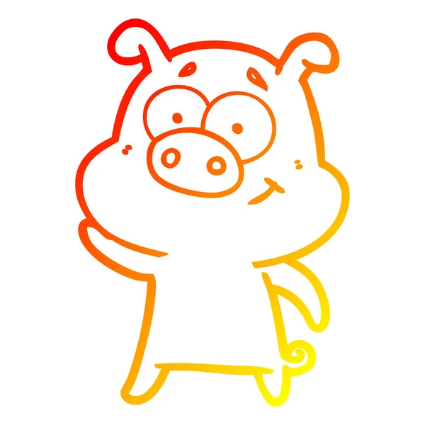 暖かいグラデーションラインは幸せな漫画の豚を描きます — ストックベクタ