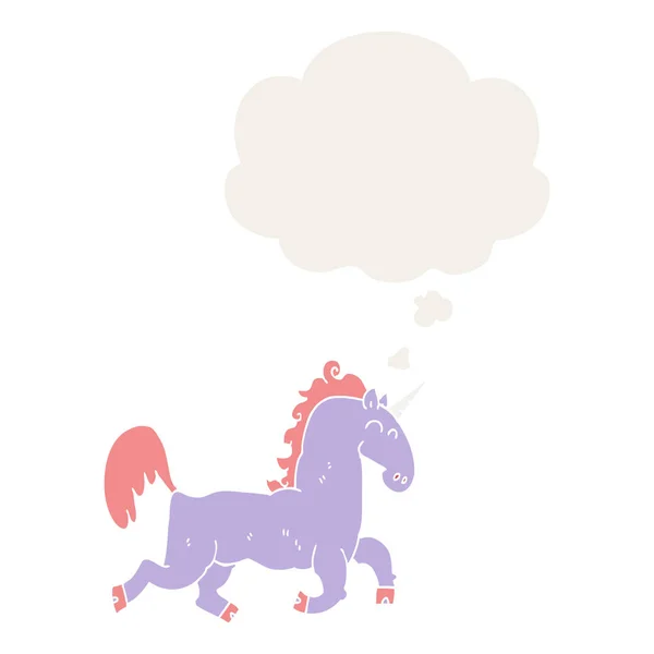 Kartun unicorn dan pemikiran gelembung dalam gaya retro - Stok Vektor