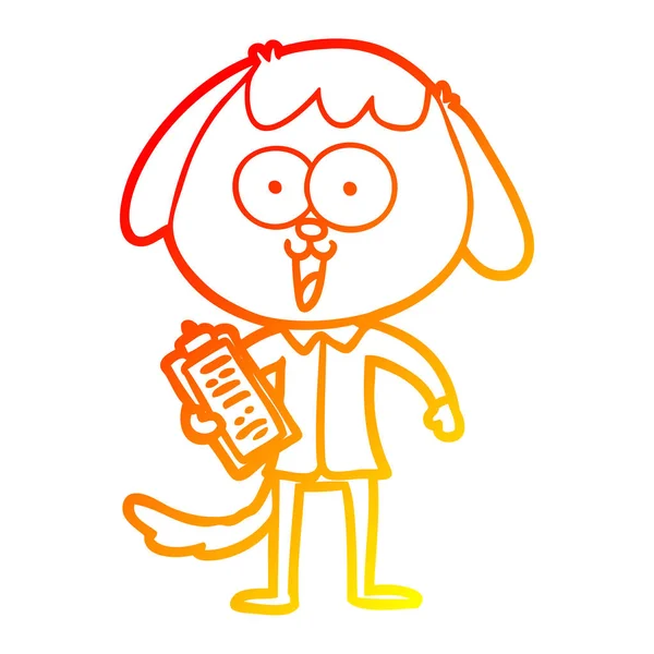 Línea de gradiente caliente dibujo lindo perro de dibujos animados con camisa de oficina — Vector de stock