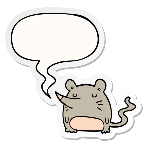 Cartoon mouse and speech bubble sticker — Stock Vector