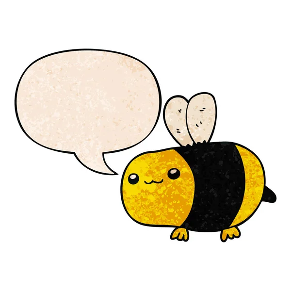 Cartoon bee and speech bubble in retro texture style — Stock Vector