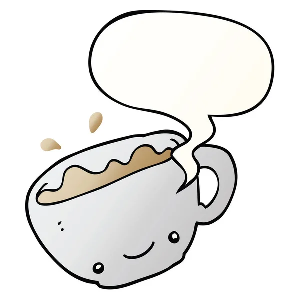 Pürüzsüz degrade tarzında kahve ve konuşma balonu karikatür fincan — Stok Vektör