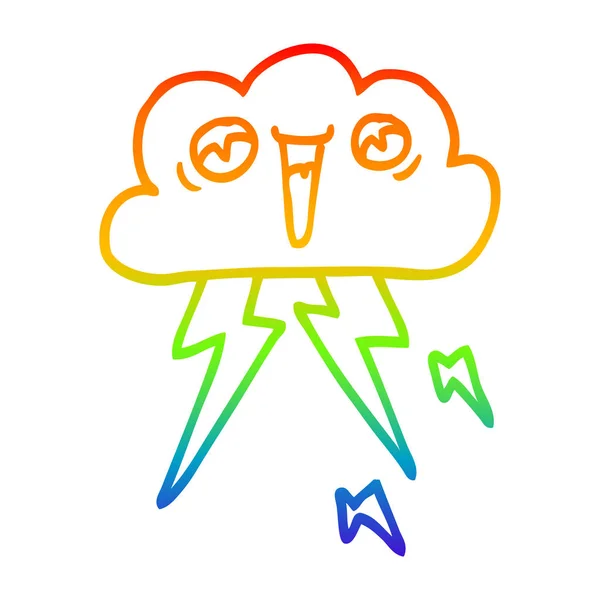 Línea de gradiente arco iris dibujo de dibujos animados de nube de trueno — Archivo Imágenes Vectoriales