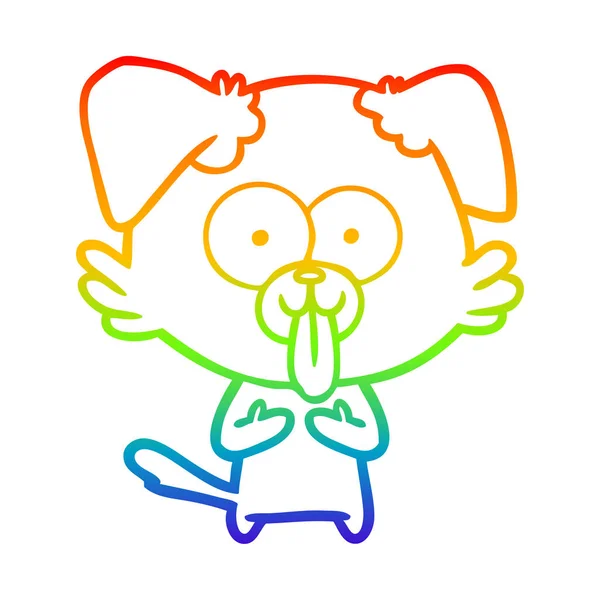 Arco iris gradiente línea dibujo dibujos animados perro con lengua pegando o — Vector de stock