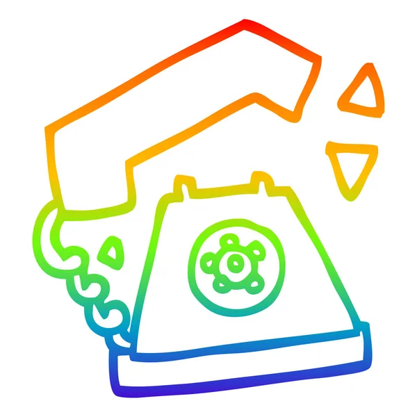 Rainbow Gradient Line Zeichnung Cartoon Retro-Telefon — Stockvektor