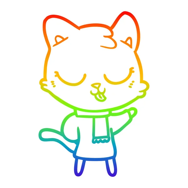 Curcubeu gradient linie desen animat pisica — Vector de stoc