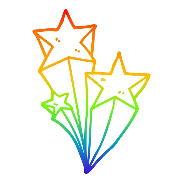 Arco-íris linha gradiente desenho desenhos animados estrelas cadentes —  Vetores de Stock