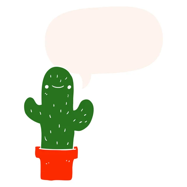 Cartoon cactus en toespraak bubble in retro stijl — Stockvector
