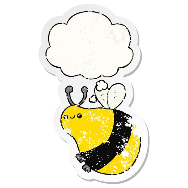 卡通蜜蜂和思想泡沫作为一个苦恼的磨损贴纸 — 图库矢量图片