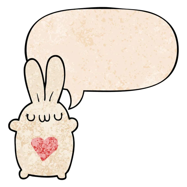 Lindo conejo de dibujos animados y el amor corazón y el habla burbuja en retro te — Archivo Imágenes Vectoriales