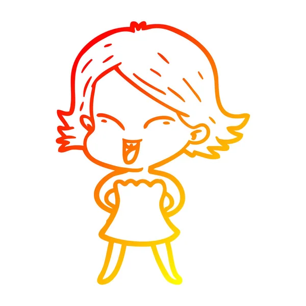 Warme Gradienten Linie Zeichnung glücklich Cartoon Mädchen — Stockvektor