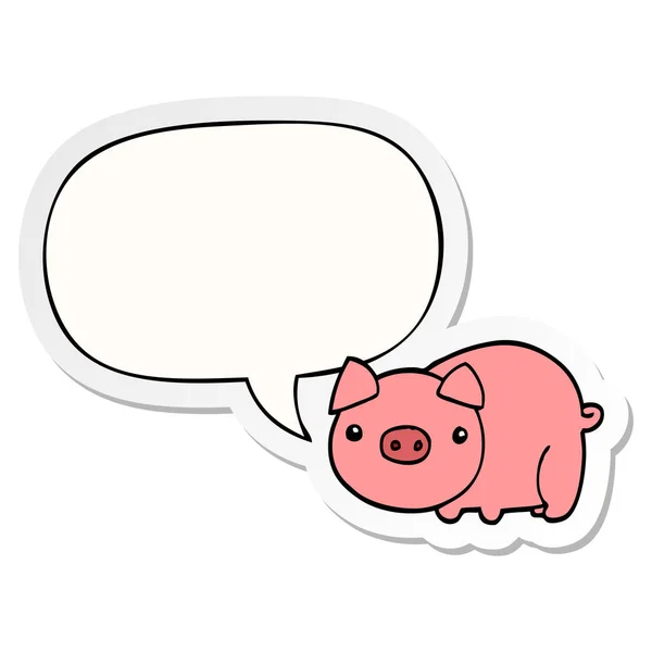 Dessin animé cochon et bulle de la parole autocollant — Image vectorielle