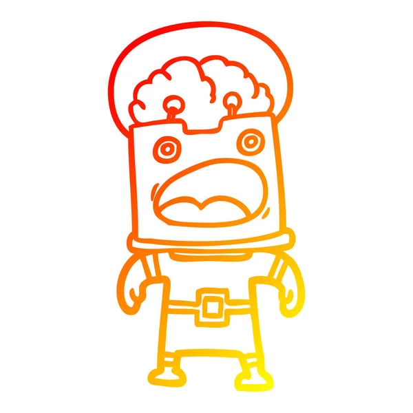 Línea de gradiente caliente dibujo robot de dibujos animados — Vector de stock