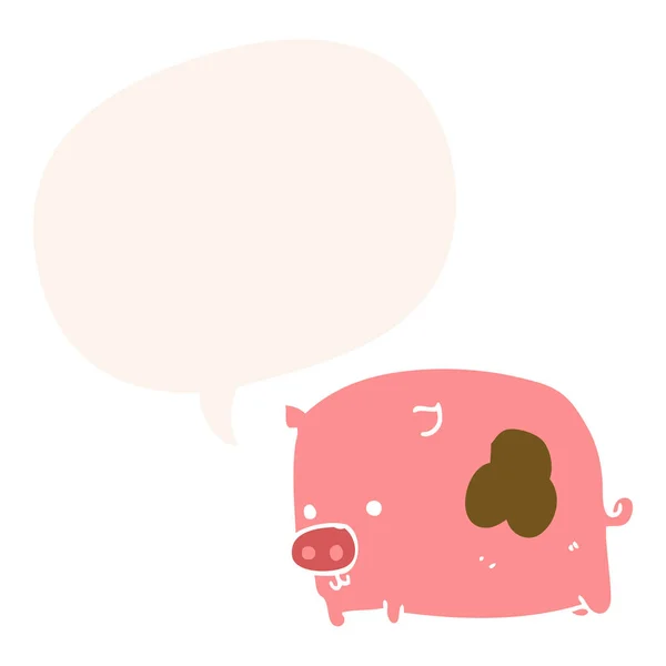 Cartoon pig and speech bubble in retro style — Stock Vector