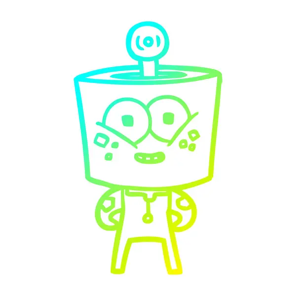 Kalte Gradientenlinie zeichnet fröhlichen Cartoon-Roboter — Stockvektor
