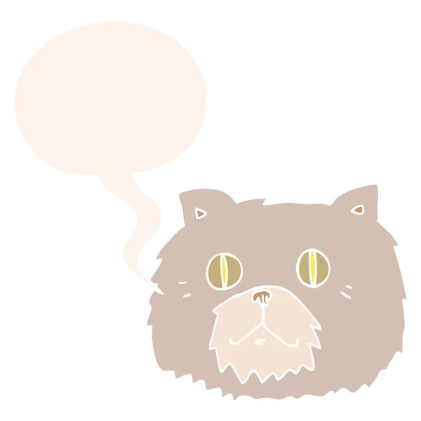 Мультяшный кошачье лицо и речи пузырь в стиле ретро — стоковый вектор