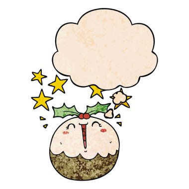 sevimli karikatür mutlu noel puding ve grung düşünce balonu