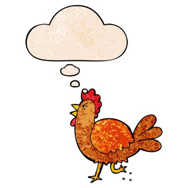 karikatür horoz ve grunge doku desen sty düşünce balonu