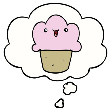 yüz ve düşünce balonu ile karikatür cupcake