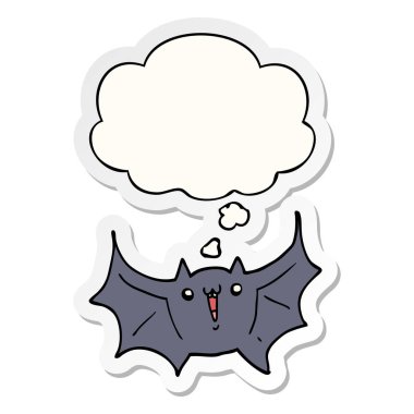 karikatür mutlu vampir yarasa ve baskılı bir sticke olarak kabarcık düşündüm